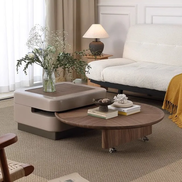 2025 High-End Modern Design Convertible Oval Rotating Coffee Table with Storage Lift for Small Apartment Living Room