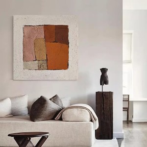 Abstract Color Block Texture Hand Painted Oil Painting <b>Square</b> Wabi Sabi Style Living Room Decor Art Wall Hanging - Product Image 1