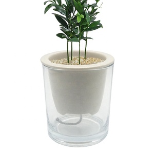 <span class=keywords><strong>Pot</strong></span> de fleurs en céramique transparente, bac à jardinage hydroponique à auto-arrosage, de couleur blanche et verre, offre spéciale - Product Image 1