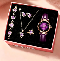 Ensemble de bijoux pour femmes, montre-bracelet à quartz avec strass en forme de cœur, collier, boucles d'oreilles, bague, bracelet, 6 pièces, cadeau de vacances