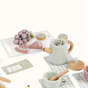 Jouets en bois à découper pour enfants, fruits et légumes réalistes, gâteaux, parfaits pour le jeu d'imitation du <span class=keywords><strong>thé</strong></span> de l'après-midi en bois - Product Image 4