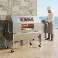 Four à rôtisserie électrique commercial à gaz sur roues en acier inoxydable pour agneau et cochon entiers, idéal pour la restauration extérieure et les restaurants