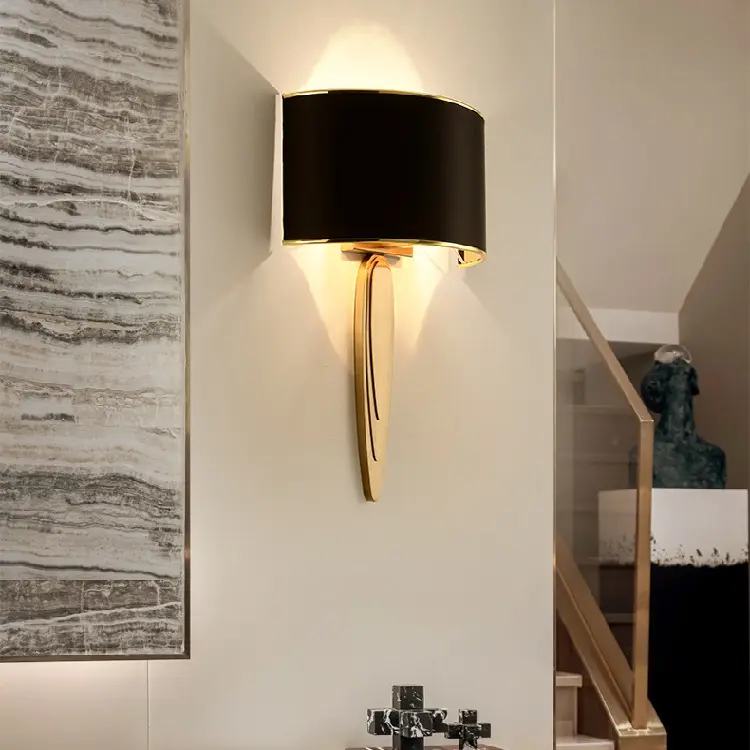 Decorative Wrought Stainless Steel Fabric Wall Sconce Lamp For Hotel Living Room Bedroom