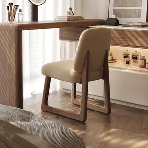 <b>Vanity</b> Chair Cream Fabric Wooden Legs Bedroom Dressing Stool <b>Makeup</b> Desk Chair - Product Image 4