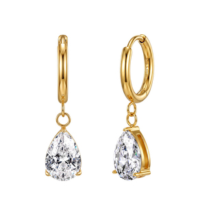Boucles d'oreilles pendantes en acier inoxydable 316 en forme de poire avec zircone cubique 5A, boucles d'oreilles brillantes et transparentes, bijoux élégants et tendance - Product Image 1