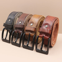 Ceinture vintage en cuir véritable vieilli pour homme avec boucle ardillon en métal noir, sangle en cuir de vachette pour jeans, tenue décontractée ou professionnelle