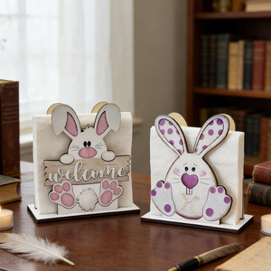 Houten paashaas papieren handdoekhouder voor tafelkleeddecoratie Houten opbergdoos voor papieren handdoeken voor bureaubladvakantiedecoraties - Product Image 1