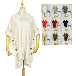 Femme Vintage <span class=keywords><strong>Plaid</strong></span> Tricoté Tassel <span class=keywords><strong>Poncho</strong></span> Châle Cape Bouton Cardigan Avec <span class=keywords><strong>Capuche</strong></span> - Product Image 1