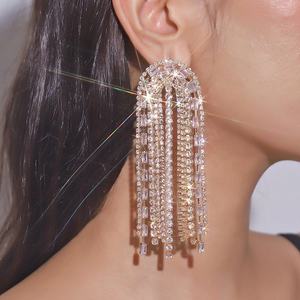 Pendientes Largos con Borlas al Estilo Europeo y Americano, Nuevos Pendientes de Boda con Diamantes Simulados y Circonitas Exageradas - Product Image 5