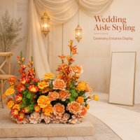 Composition florale artificielle en corail orange et fleurs mélangées en soie, 50 tiges, faite à la main, réaliste, pour la décoration de l'allée de mariage et de l'entrée