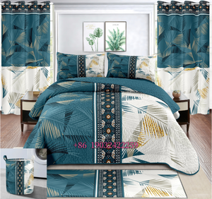 Vente en gros de couette florale King size 8 pièces ensembles de couette couvre-lit avec ensemble de salle de bain bonnets de cheveux couette rideaux assortis - Product Image 1