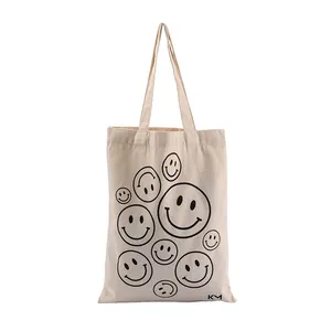Wholesale high quality smile printing canvas eco-friendly cotton shopping bag with handle