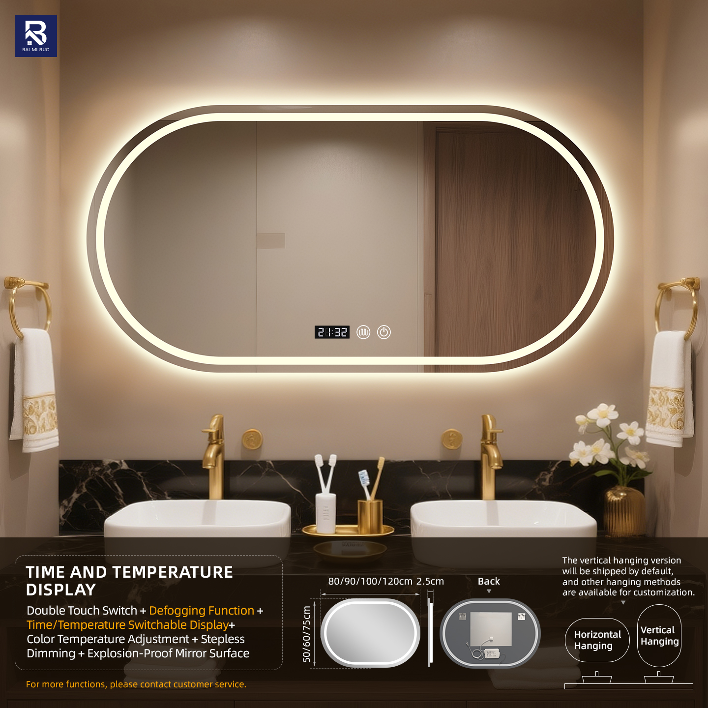 Hora y Temperatura + Doble Toque + Luz de 3 Colores + Desempañado