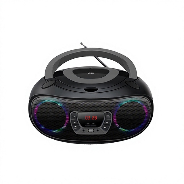 Portable AM/FM Radio Boombox Speaker with Multi LED Lighting 2W+2W Output AC Powered for Home Indoor Use