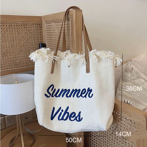 Saldi Primavera Estate Borsa Tote a Spalla in Tela di Cotone Durevole e Portatile di Grande Capacità con Manico e Stampa Logo a Lettere - Product Image 3