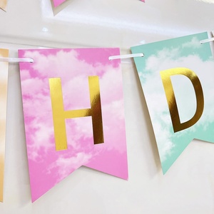 Banderín con letras <span class=keywords><strong>de</strong></span> feliz cumpleaños para bebé, guirnalda con gradiente <span class=keywords><strong>de</strong></span> tema <span class=keywords><strong>de</strong></span> <span class=keywords><strong>unicornio</strong></span>, arcoíris, decoración para fiesta <span class=keywords><strong>de</strong></span> un segundo cumpleaños, 1/2 - Product Image 4