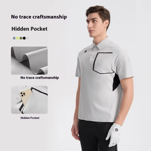 <span class=keywords><strong>Polo</strong></span> de manga corta de seda helada para hombre, Camiseta deportiva de negocios, camiseta de verano de secado rápido sin costuras, cuello de seda Vertical para correr - Product Image 3