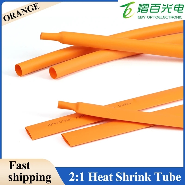 2:1 Orange Heat Shrink Tube 1 2 3 4 6 8 10 12 16 20 30 40 50mm Polyolefin Tubing Sleeving Wrap Wire Repair DIY Cable Protecctor