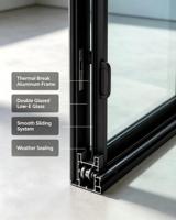 Porte commerciale à cadre fin en aluminium à rupture de pont thermique, double vitrage trempé Low-E, insonorisée, coupe-vent, économie d'énergie