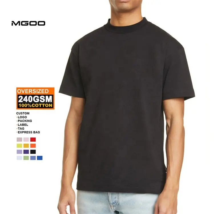 MGOO T-shirts graphiques personnalisés de couleur noire épais T-shirts à col montant en coton peigné