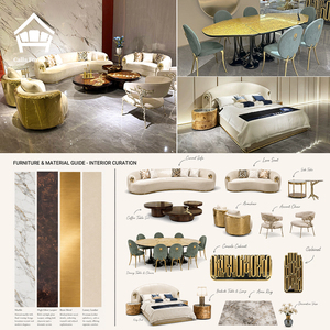 Modern Luxury <strong>Gold</strong> Brass Curved Velvet Sectional Boucle <strong>Sofa</strong> with Chairs and Round Coffee Table for Villa Living Room Furniture - Product Image 5