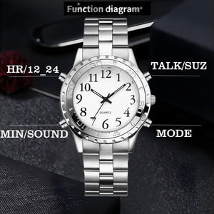 Orologio al Quarzo di Lusso Parlante con Quadrante Analogico in Vetro e Voce Digitale in Inglese per <span class=keywords><strong>Non</strong></span> <span class=keywords><strong>Vedenti</strong></span>/Ipovedenti e Anziani, Impermeabile - Product Image 6