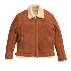 Premium Whiskey <b>Brown</b> Color Genuine <b>Leather</b> Shearling Bomber <b>Jacket</b> for <b>Men</b> - Product Image 4