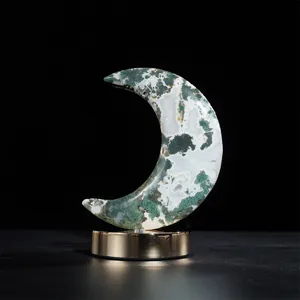 Factory Price Hot Sale Crystal Quartz Moss Agate Moon Lamp Stand Color Changing Light For Home Decoration