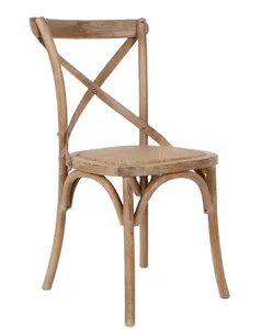 Modern Antique Wooden Cross Back Rattan Dining Chair For Banquet Bar Living Room Hotel Furniture Wholesale Sale