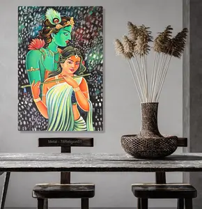 Modern Religious Hindu God Printing Indian Wall Art Large Decor Asian Krishna Painting On Metal