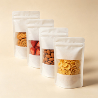 Pochette refermable avec fenêtre, en papier blanc mat, imprimée avec logo personnalisé, matériaux recyclés de qualité alimentaire pour l'emballage de biscuits et de snacks