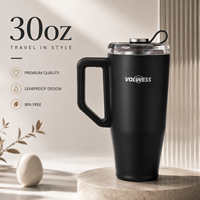 2 Gobelets isothermes en acier inoxydable à double paroi de 30 oz avec poignée, paille réutilisable, anti-fuite, pour voyage, maintien thermique 6-12h