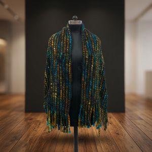 Chal de Lana para Mujer con Flecos Largos y Cuentas, Bufanda Tejida Multicolor, Accesorio Artístico para Usar en Todas las Estaciones - Product Image 2