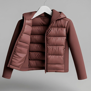 Unisex <b>Pink</b> Puffer <b>Jacket</b> Zip-Up Winter Casual Coat Slim Fit Hooded Polyester Windproof Solid Color Regular Length - Product Image 4