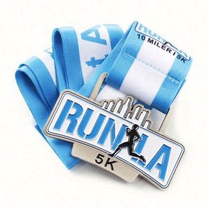 Médailles de récompense sportives personnalisées en alliage de zinc vierge pour marathon 5K, taekwondo, basketball, football, avec ruban - Product Image 4