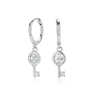 Boucles d'oreilles pendantes en argent 925 pour femme, avec clé en argent sterling S925 et zircon cubique, bijoux fins tendance pour tous les jours et les soirées - Product Image 1