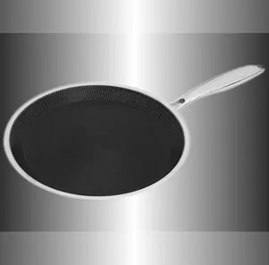 Wholesale Luxury Triple Stainless Steel Griddle Non Stick Pizza Baking Pan Non-electric Frying Pan Skillets Set