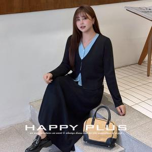 Ensemble jupe et cardigan en tricot pour femme Happy Plus, manches longues, couleur unie, col en V, taille plus, vêtements d'automne et d'hiver N9295 - Product Image 4