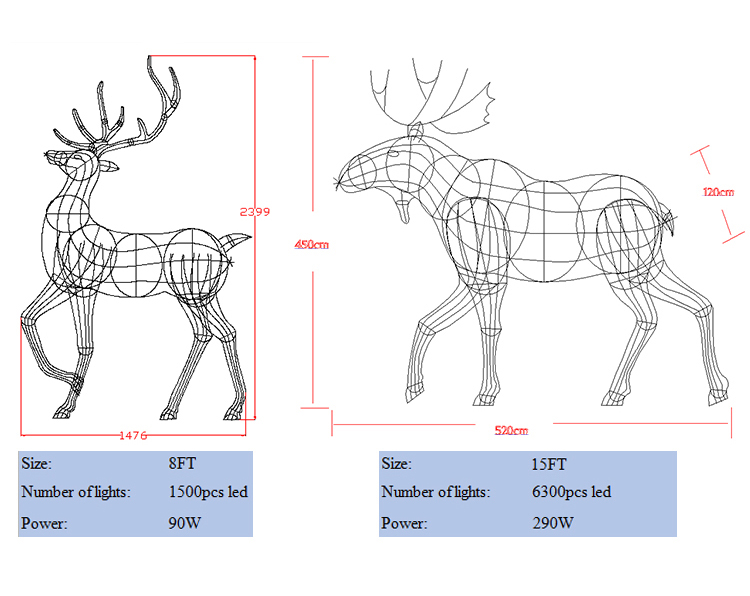 Holiday Decoration Outdoor Waterproof Large Christmas Reindeer Motif Light Custom 3D Decoration Reindeer Light