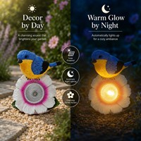 Lumière décorative solaire en résine, oiseau sur fleur, pour jardin, figurine décorative d'extérieur, fleur lumineuse LED pour cadeau