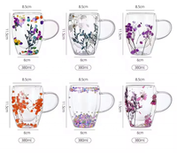 Gobelet en verre à double paroi transparent d'usine, 250 à 350 ml, qualité supérieure, pour fleurs séchées, cadeau, lait, café, eau, avec poignée