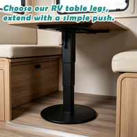 Pé de Mesa Pneumático Ajustável Reforçado para RV, Pedestal Telescópico com Base em Liga de Alumínio para Campervan e Uso Marítimo