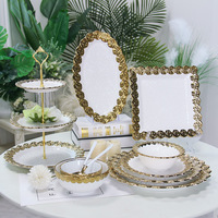 Assiettes de présentation de mariage en céramique avec bordure dorée, style Phnom Penh Rose, pour restaurant et hôtel