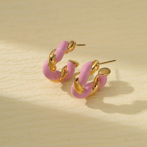 Pendientes de aro de <span class=keywords><strong>c</strong></span>írculo grueso con gota de aceite de esmalte colorido, pendientes de acero inoxidable en forma de <span class=keywords><strong>C</strong></span> torcida, joyerí<span class=keywords><strong>a</strong></span> de <span class=keywords><strong>moda</strong></span> para mujer - Product Image 4