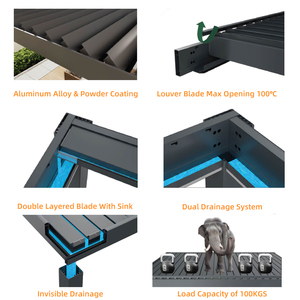 Pergola en aluminium à lames orientables rétractables avec fenêtre à levage et stores enrouleurs pour jardin extérieur, villa, cour - Product Image 2