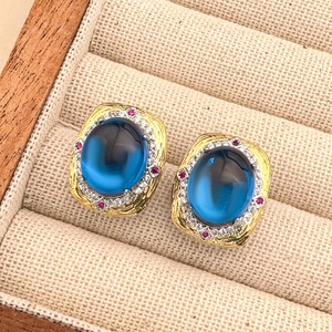 Fashion Eco-friendly Copper Retro Pendant Earrings <b>Rings</b> <b>Set</b> 15*20/10*12mm Blue Zircon Party Jewelry <b>Sets</b> for <b>Women</b> Glamorous - Product Image 4