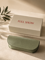 Kit d'emballage de lunettes de luxe à l'esthétique minimaliste - Étui à lunettes en cuir vert avec logo personnalisé et boîte cadeau assortie