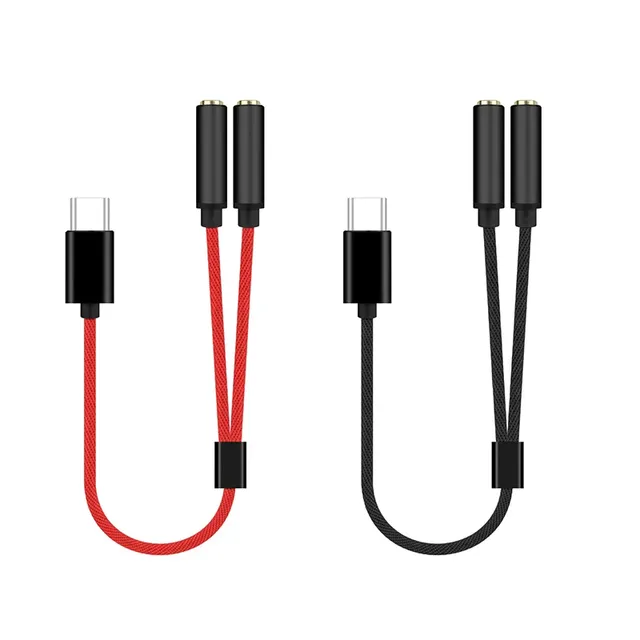Digital Chip Braided Cable USB Type-C Male-Female Dual-Headphone Splitter 3.5mm AUX Adapter for Computer/Laptop