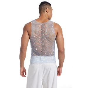 Heren Sexy Strass Mesh <span class=keywords><strong>Tank</strong></span> <span class=keywords><strong>Top</strong></span> Mouwloos Visnet Vest O-hals Doorzichtig Voor Feestkleding Club En Nachtleven Mode - Product Image 3
