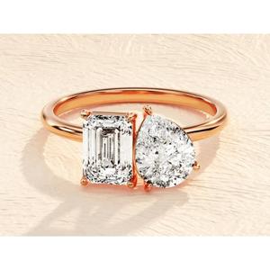 2.50 CT Pear Moissanite Luxury Everyday Wear <b>Ring</b> / Sterling <b>Silver</b> Gold Plated Prong <b>Set</b> Double Stone Toi Et Moi Women's Xury - Product Image 6